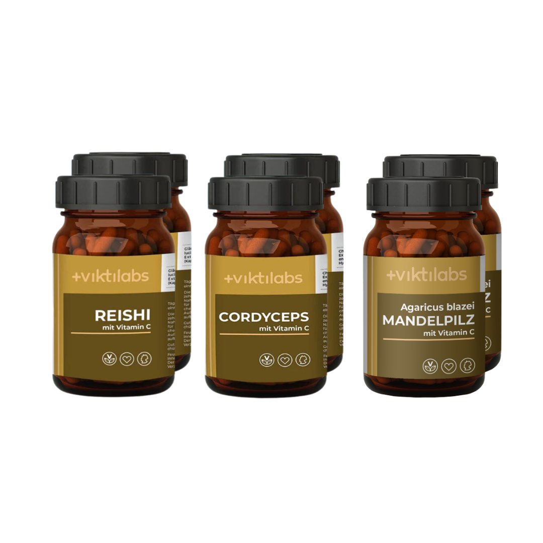 Paket Angebot 6er Packung Vitalpilze - Reishi, Cordyceps, Mandelpilz (71,58 € pro Set - Spare 10,19 %)