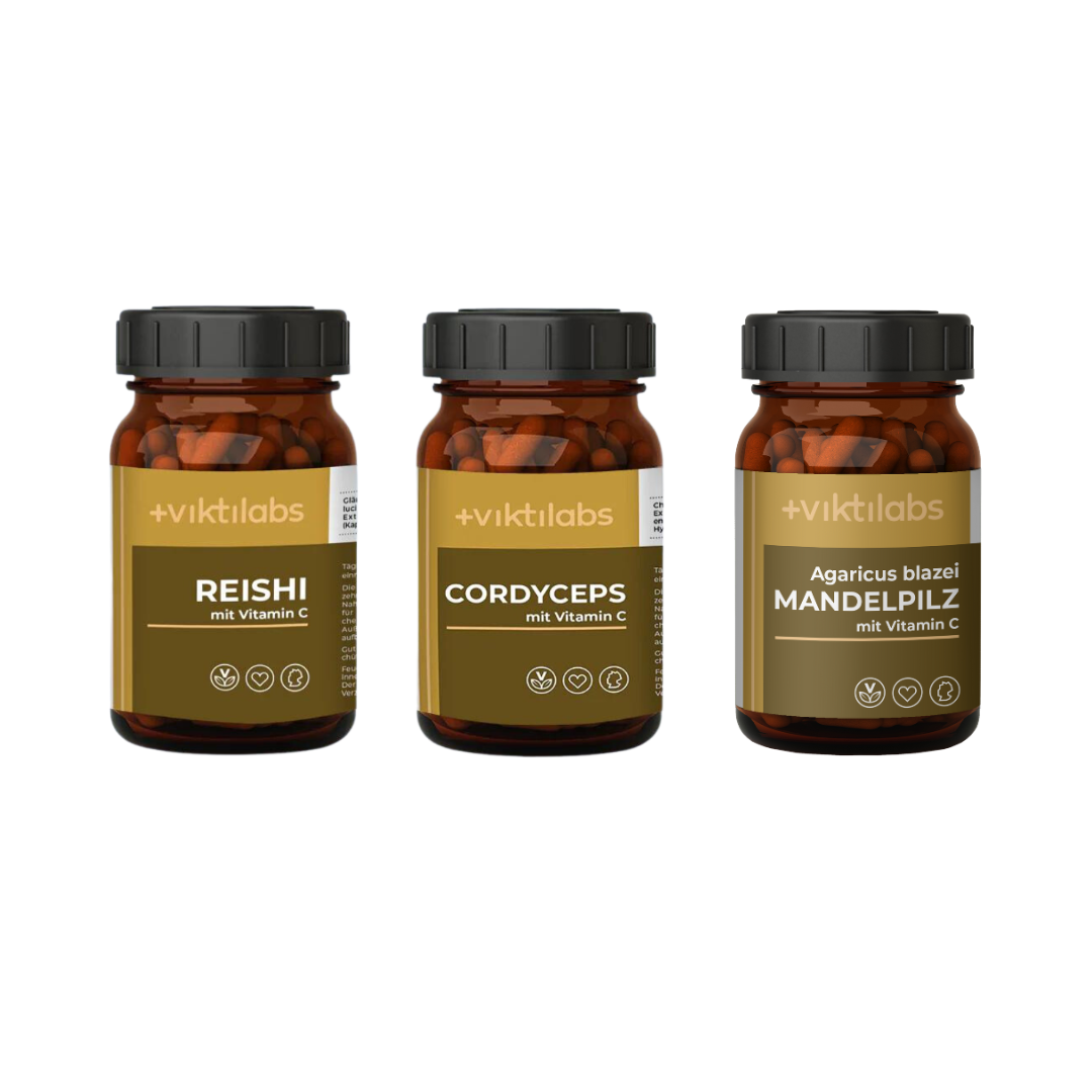 Package offer: 3-pack of medicinal mushrooms - Reishi, Cordyceps, Almond Mushroom (75.55 € per set - Save 5.21%)